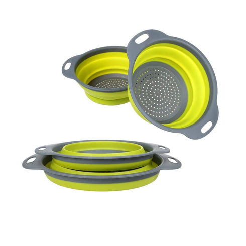 AussieSuperStore Homeware Supplies Collapsible Silicone Colander Folding Kitchen Silicone Strainer Green CBSILFOJDGRNX2